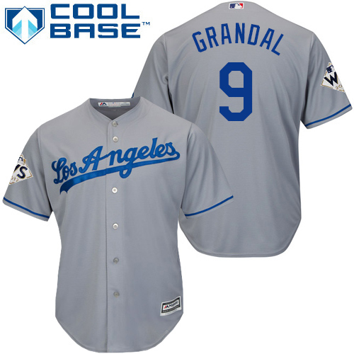 Dodgers #9 Yasmani Grandal Grey Cool Base World Series Bound Stitched Youth MLB Jersey